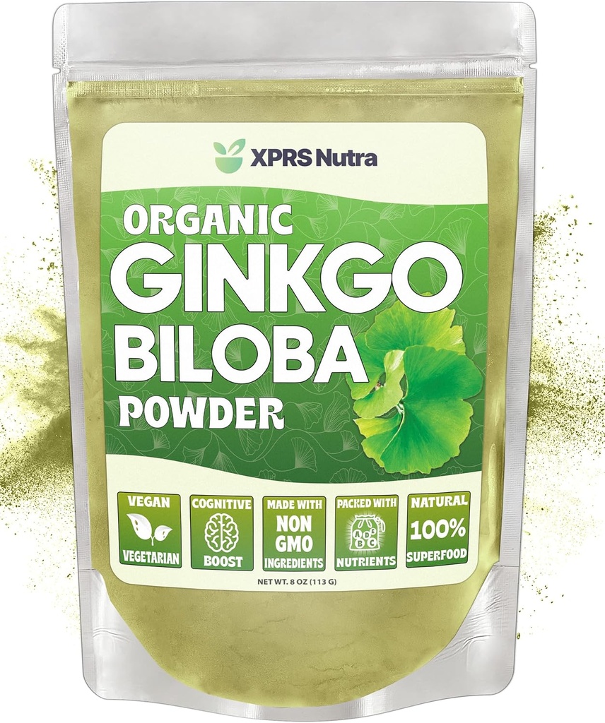 XPRS Nutra Orgaaniline Ginkgo Biloba Pulber - Gingko Biloba Kognitsioonilisandid - Vegan Sõbralik Ginkoba Biloba Orgaaniline - Immuunsuse suurendamine Ginkgo Biloba Pulber (8 oz)