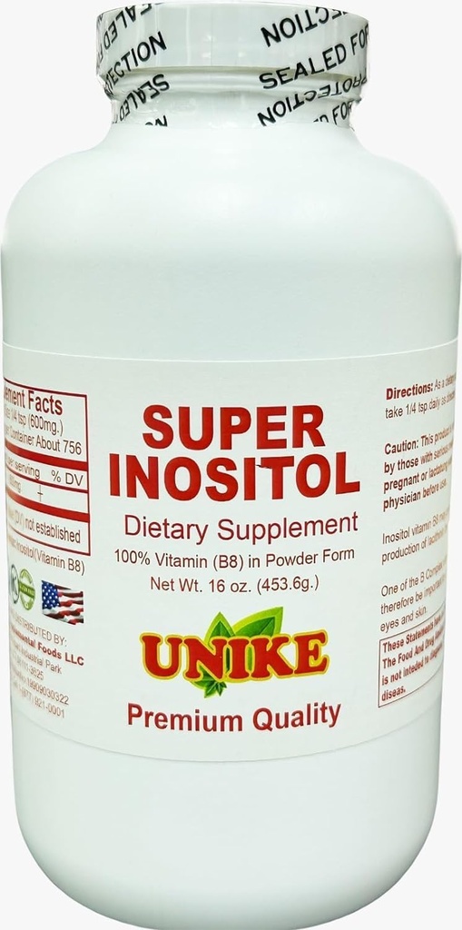 Super inositooli toidulisand | inositool (vitamiin B8) hormonaalse tasakaalu, viljakuse ja munasarjade toetamise pulber | gluteenivaba, Vegan 16 Oz (1 pakk)