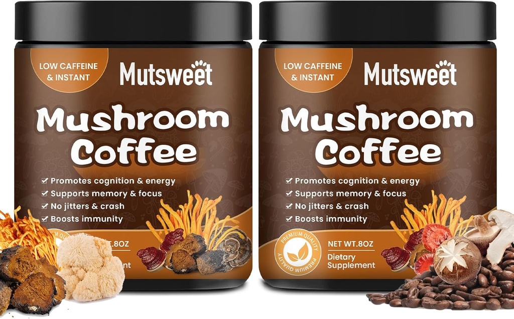 (2 Pack) Seenekohv Smoothies / latte, Seenepulber Blend (57 Servings) koos Lions Mane, Reishi, Cordyceps, Türgi saba, Chaga - Seenelisa energia, fookus, immuun- 8 oz