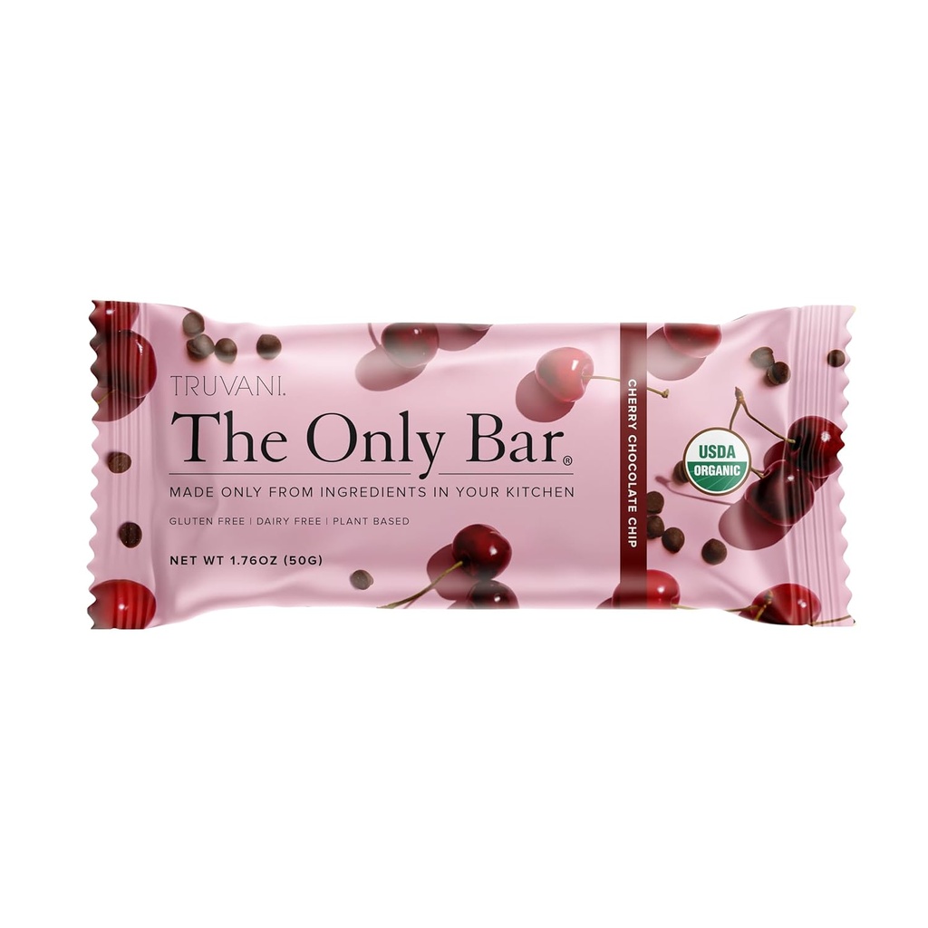 Truvani taimepõhised snack baarid | Cherry Chocolate Chip 1 Pack | 5 g valku | USDA orgaaniline ja vegan | Ainus baar | Piima-, soja- ja gluteenivaba | Individuaalselt pakitud