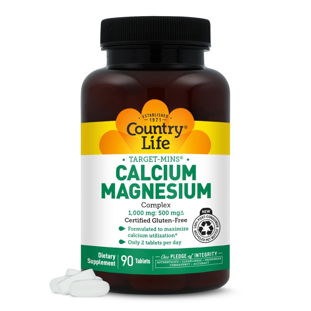 Riik Life Target-Mins Kaltsium Magneesium Complex 1000mg / 500mg, 90 tabletti, sertifitseeritud gluteenivaba, sertifitseeritud vegan, sertifitseeritud mitte-GMO kontrollitud