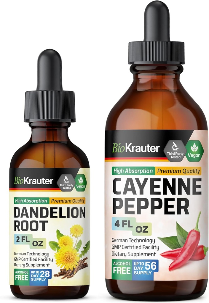 BIO KRAUTER Cayenne Pepper Tinktuur 4 Fl. Oz... Dandelion Tinktuur 2 Fl. Oz.