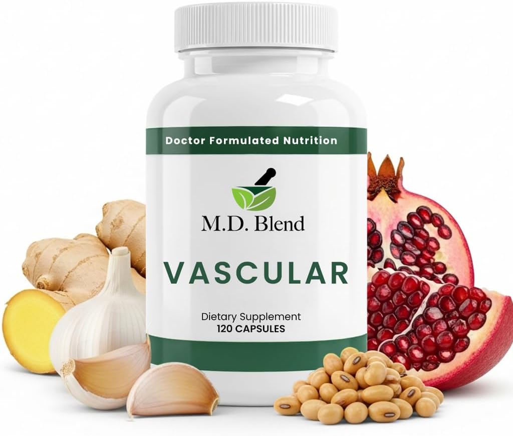 MD Vascular - Expert Formulated Supplement - Vaskulaarsed ja üldised heaolu eesmärgid - õige voog, numbrid, tasakaal - võimas küüslauk, ingver, L-arginiin, granaatõuna - 120 kapslit (pakk 3)
