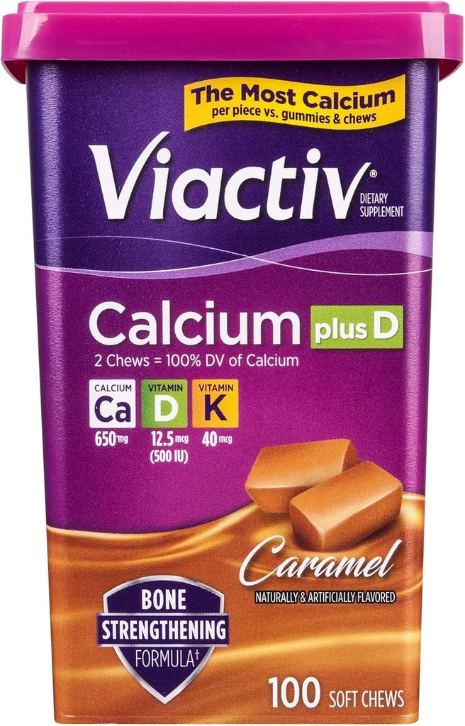 Viactiv Calcium Plus D-vitamiini täiendus Pehmed närid, karamell, 100 loend