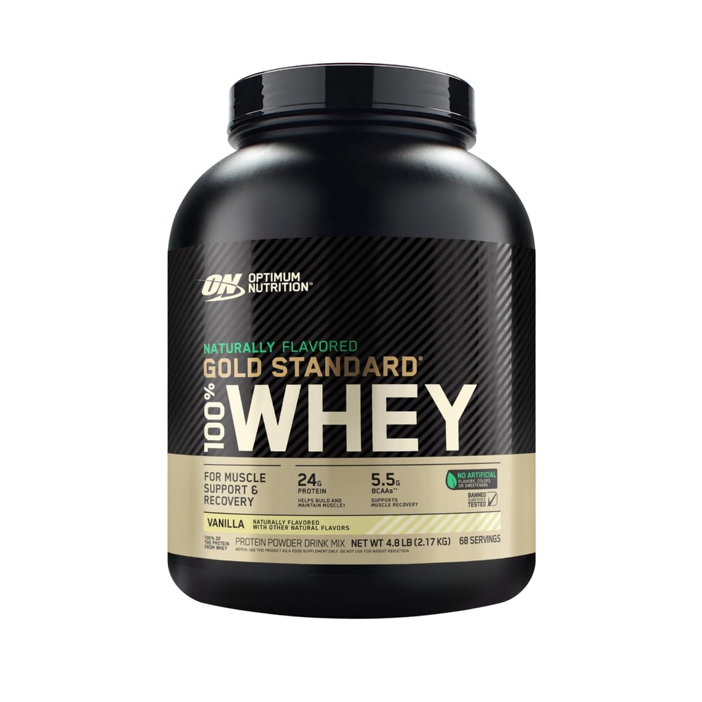 Optimum Nutrition Gold Standard 100% vadak Looduslikult maitsestatud valgupulber 4.8 (pakendamine võib erineda), Vanilla, 76,8 Ounce