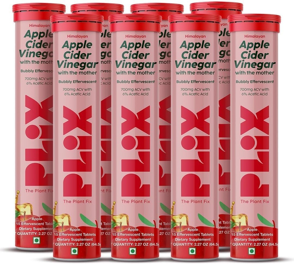 PLIX - TAIMEKIRI Õunasiidri äädika kihisevad tabletid emaga, 700 mg ACV koos VIT B12, B6, 8 |Vegani pakend, ilma lisatud suhkruta, mitte-GMO ja gluteenivaba