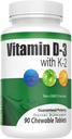 Näritav D3-vitamiin (2 000 RÜ) + K2 (MK7 75 mikrogrammi) | 90 loenda kergesti näritavad tabletid suurima imendumise jaoks | Kasu südamele, luudele, nahale, hammaste tervisele, reguleerib immuunsüsteemi funktsiooni | GL toitumine
