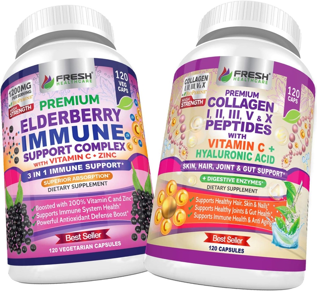 VÄRSKED TERVISHOID Elderberry Immune Support ja Multi kollageenpeptiidid - Bundle