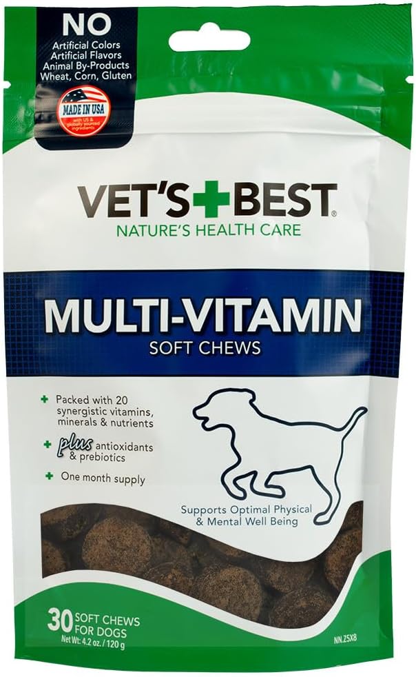 Vet's Best Multi-Vitamiini Pehme Närimiskoera Toidulisandid - Vitamiinid Koertele - Toetab Koerte füüsilist ja vaimset tervist - 30 päeva pakkumine