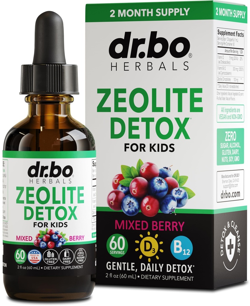 Zeoliit Detox lastele Vedelad tilgad - Advanced Clinoptilolite puhaste vitamiinidega B12 & D - Lapsed Õrn keha igapäevane puhastamine Fookus & kõne Ekstra Klinoptiloliit Zeoliit tilgad Detox Cleanse Supplement 2oz