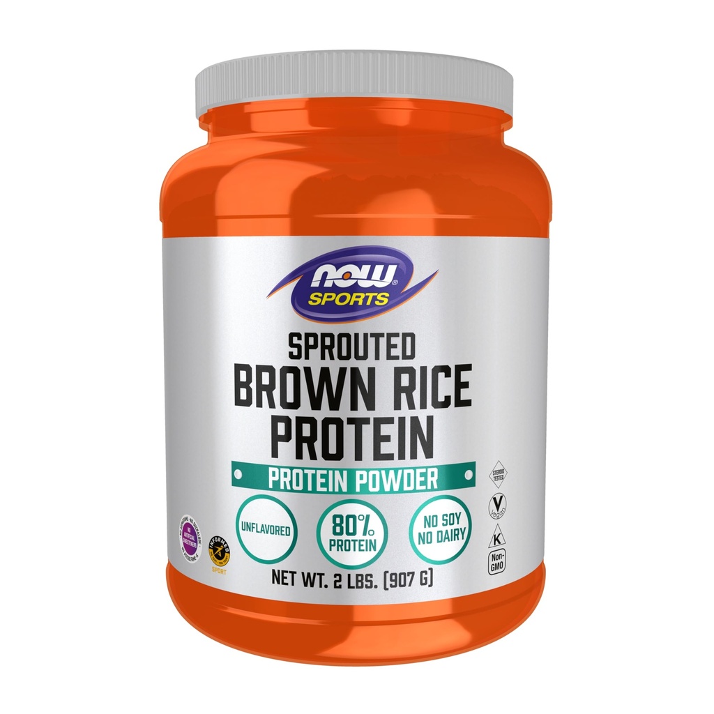 NOW Foods Sports Nutrition, Sprouted Brown Rice Protein, 80% Protein, Unflavored Powder, 2-Pound