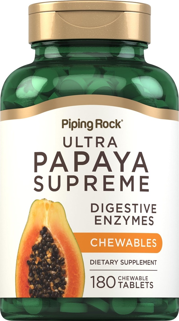 Piping Rock Papaya Seedeensüümid Näritavad | 180 tabletti | Naiste ja meeste toidulisand | Troopiline maitse | Taimetoitlane, mitte-GMO, Gluteenivaba valem