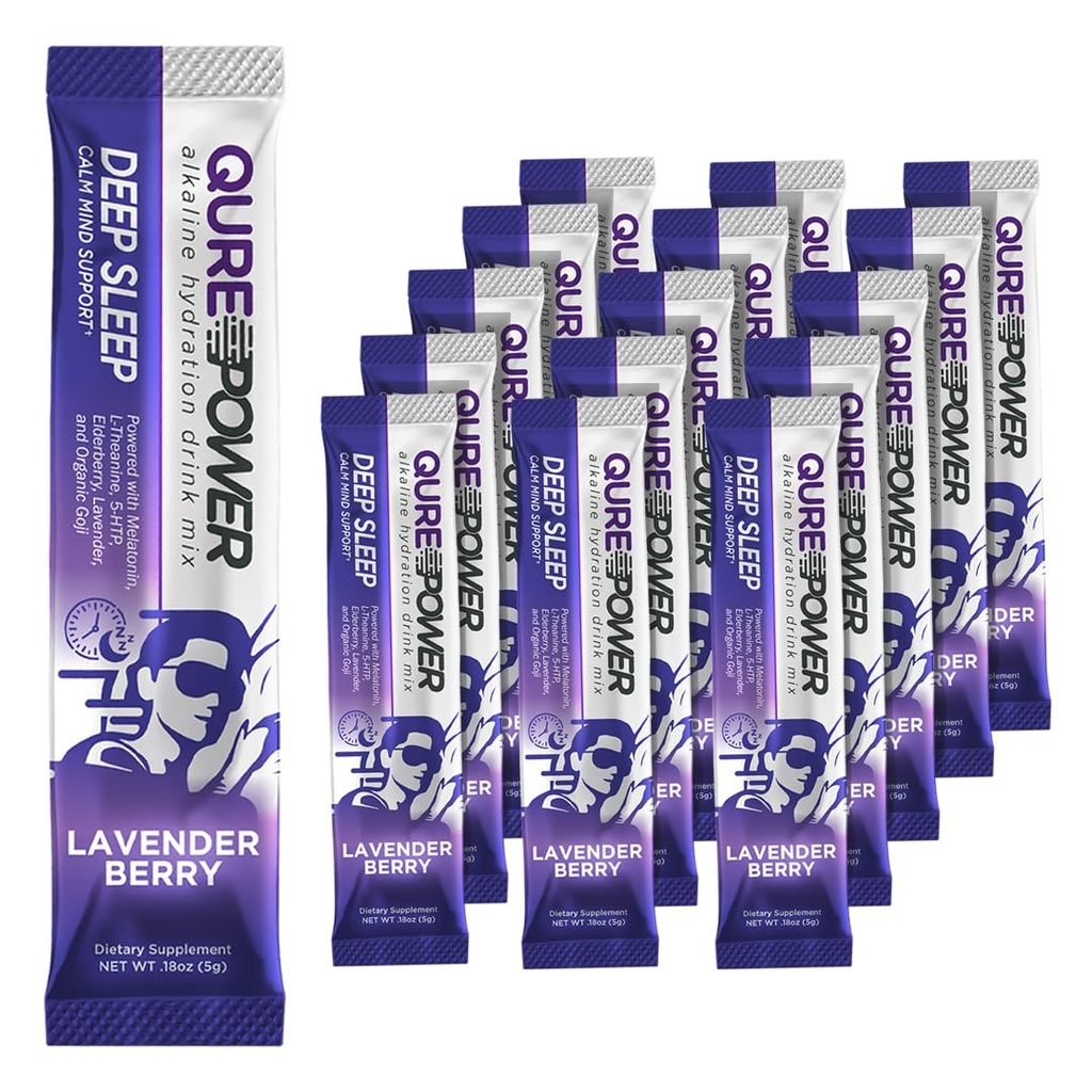 QURE Deep Sleep Aid Drink Mix w/ 5mg Melatoniin & L-Theanine stressi leevendamiseks | Mitte - harjumuste moodustamine Magneesium & 5 - HTP pulber | aluseline hüdratsioon | 15 pulka (1 kast)