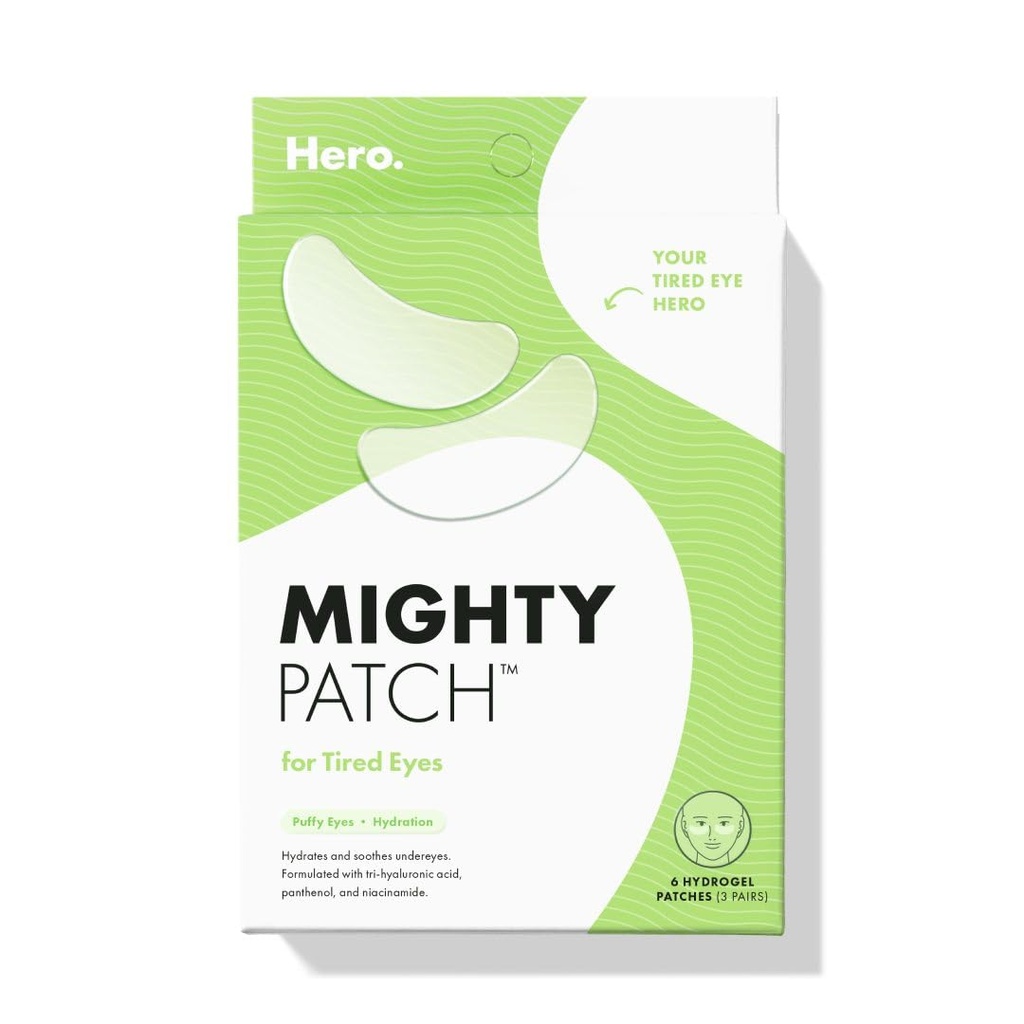 HERO COSMETICS Mighty PatchTM väsinud silmade plaastrid - rahustav hüdrogeeli plaastrid - ärkab ja nähtavalt de-puffs Undereyes mitme rakendusega (6 loend)