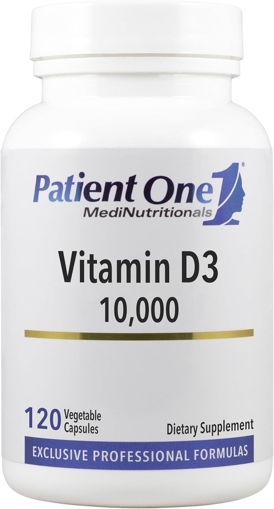 Üks patsient D3-vitamiin 10 000 RÜ | Täiendus immuunsüsteemi, südame ja luu tervise toetamiseks * | Väga imenduv kolekaltsiferoolvorm | 120 kapslit