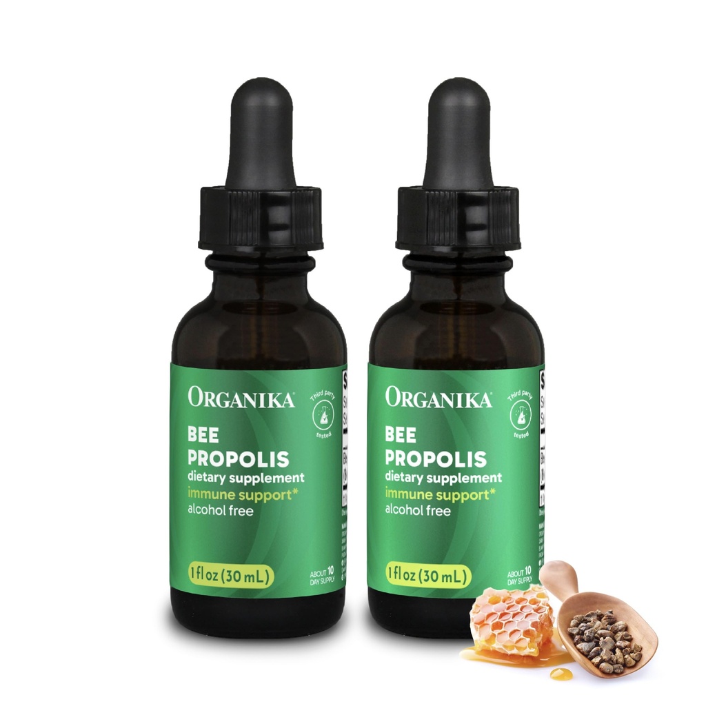 Organika Bee Propolis Tinktuur 1 oz x 2 Pack: Puhas ja Vegan Propolis Ekstrakt Immuunkaitsed, kurk ja hingamine - Gluteenivaba, GMO ja kunstlikud maitsed - 20 päeva Prop tilkade pakkumine