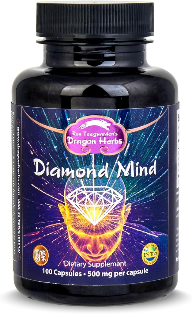 Dragon Herbs Plant Based Supplement for Memory & Concentration Support, Vegan Adaptogenic Formula with Ginkgo, Schizandra & Eleuthero - Diamond Mind 100 Capsules