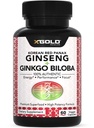 Korea punane Panax ženšenn 1200mg + Ginkgo Biloba - ekstra tugevusega juure ekstrakti pulber täiendus w / kõrge ginsenosiidid Vegan kapslid energia, jõudluse ja fookus - täiendus meestele ja naistele