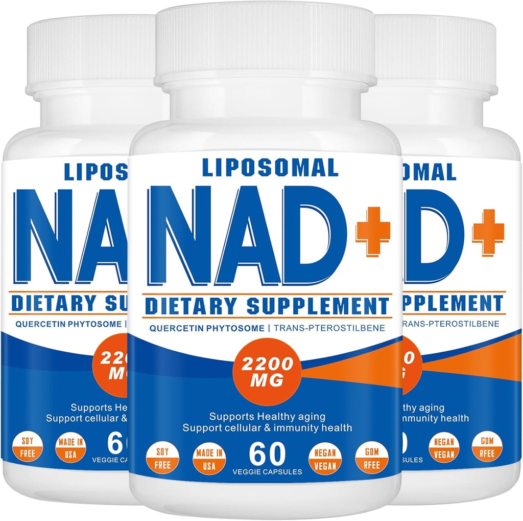 2200 mg Liposomal NAD+ Täiendus, NAD-lisa rakuenergiale, vananemise kadu, 180 kapslit