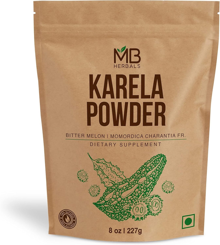 MB Taimed Seemnevaba Karela Pulber 8 oz / 227 Gram (0,5 lb) | 100% Puhas Mõru Melon Pulber | Momordica charantia Fr. | Säilitusaineteta GMO Gluteenivaba