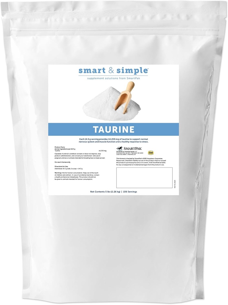 Nutikas ja lihtne tauriinipulber | Hobuselisandid | 14 200 mg tauriini hobustele | Toetab lihaste välist ja sisemist struktuuri | Toetab rahulikku käitumist | 156 serveerimist | 5 naela