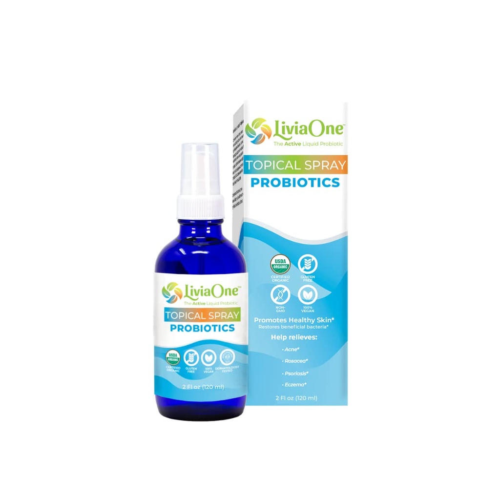 LiviaOne paiksed vedelad probiootikumid Spray, USDA-sertifitseeritud orgaanilised probiootikumid, gluteeni- ja allergeenivabad veganprobiootikumid, mitte-GMO ja toores, 2 Fl Oz (pakk 1)