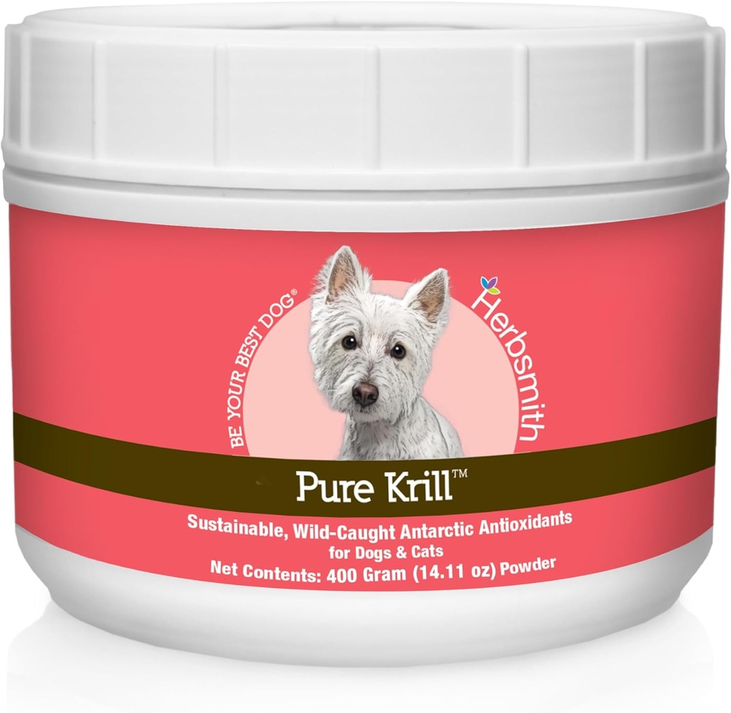 Herbsmith Pure Krill - Wild-Caught Antarktika Krill - Just 1 Koostisosa - Astaksantiin koertele - Valmis Omega 3s - Alternatiiv Krill õli koertele - 400 g