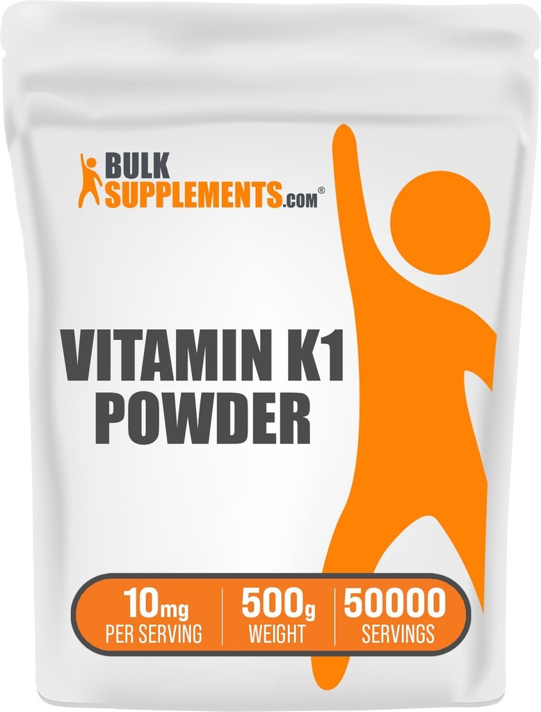BulkSupplements.com Vitamiin K1 pulber - K1-vitamiini lisand luude ja südame tervise toetamiseks - gluteenivaba, 10 mg serveerimise kohta, 500 g (1,1 naela) (pakk 1)