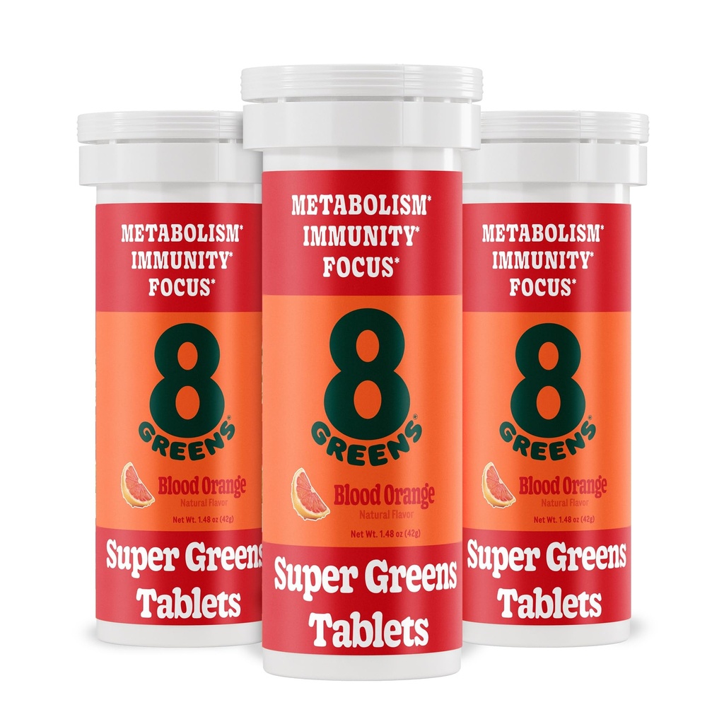 8Greens Supergreens Tablets | Super Greens Pulber Superfood Tablet, Metabolism Immunity & Focus, Daily Greens kihisevad tabletid, Orgaaniline: Aloe Vera, Spirulina, Chlorella, Blood Orange, 30 Servings
