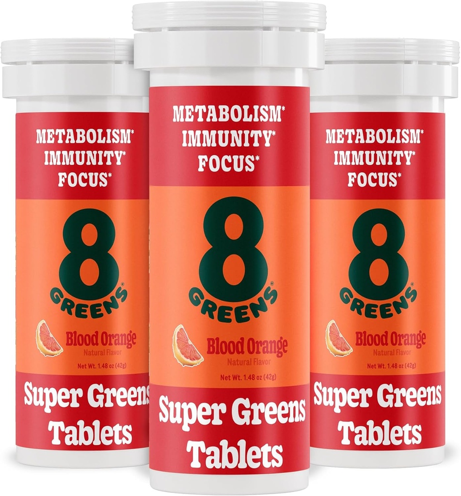 8Greens Supergreens Tablets | Super Greens Pulber Superfood Tablet, Metabolism Immunity & Focus, Daily Greens kihisevad tabletid, Orgaaniline: Aloe Vera, Spirulina, Chlorella, Blood Orange, 30 Servings