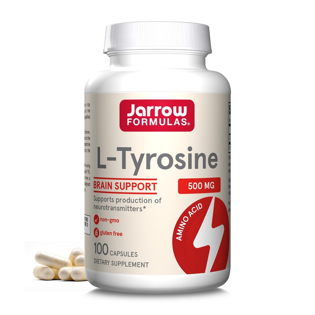 Jarrow Formulas® L-türosiin 500 mg, toidulisand, aminohappe lisand aju tervise toetamiseks, 100 kapslit, 100 päeva pakkumine