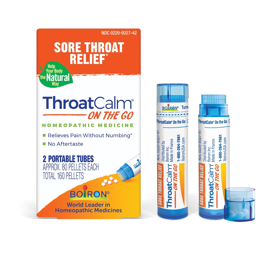 Boiron ThroatCalm On The Go Travel Essential for Relief valulik kurk, või Scratchy, punane või kuiv kurk ja kähedus - 2 Count (160 Pellets)