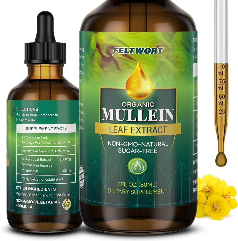 Mulleini tilgad - Kopsupuhastus - Leheekstrakt - Võimas Mullein immuunsuse toetamiseks, Detox & hingamistoetus - Taimsed toidulisandid - 2 Oz-6