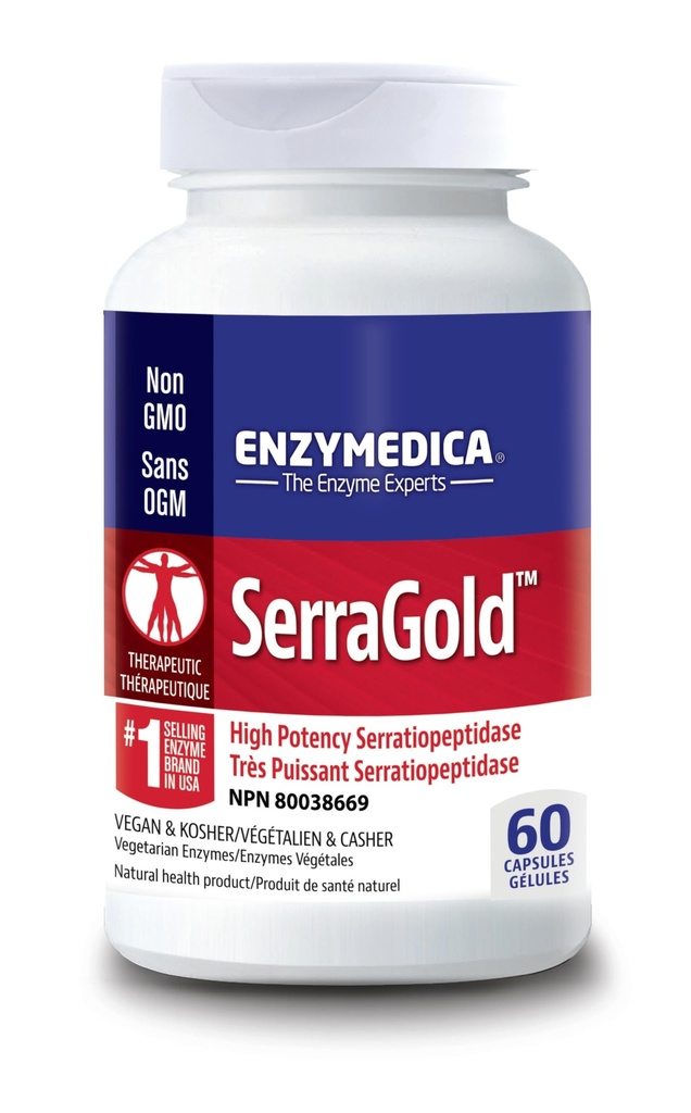Enzymedica, SerraGold, kõrge tugevusega serrapeptaasi ensüümi lisand, toetab hingamist, südame ja immuunsüsteemi funktsiooni, 60 loend