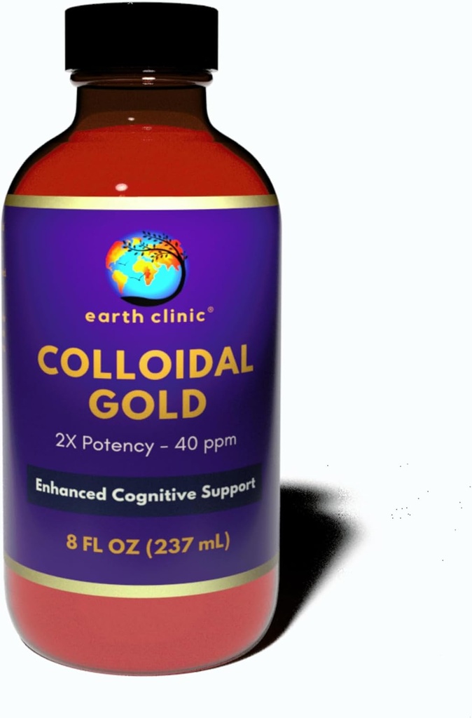 Maa kliinik ® Colloidal Gold - 2X kontsentreeritud 40 ppm, 8 fl oz Merevaigu pudel tõhustatud aju tervise ja kognitiivse toetuse jaoks