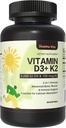Vitamiin D3 K2, Vitamiin D3 5000 RÜ (125 mcg) + Vitamiin K2 100 mcg, 2 in 1 D3 ja K2 Täiendused luude, hammaste, lihaste ja immuunsüsteemi tervise toetuseks, 60 Softgels