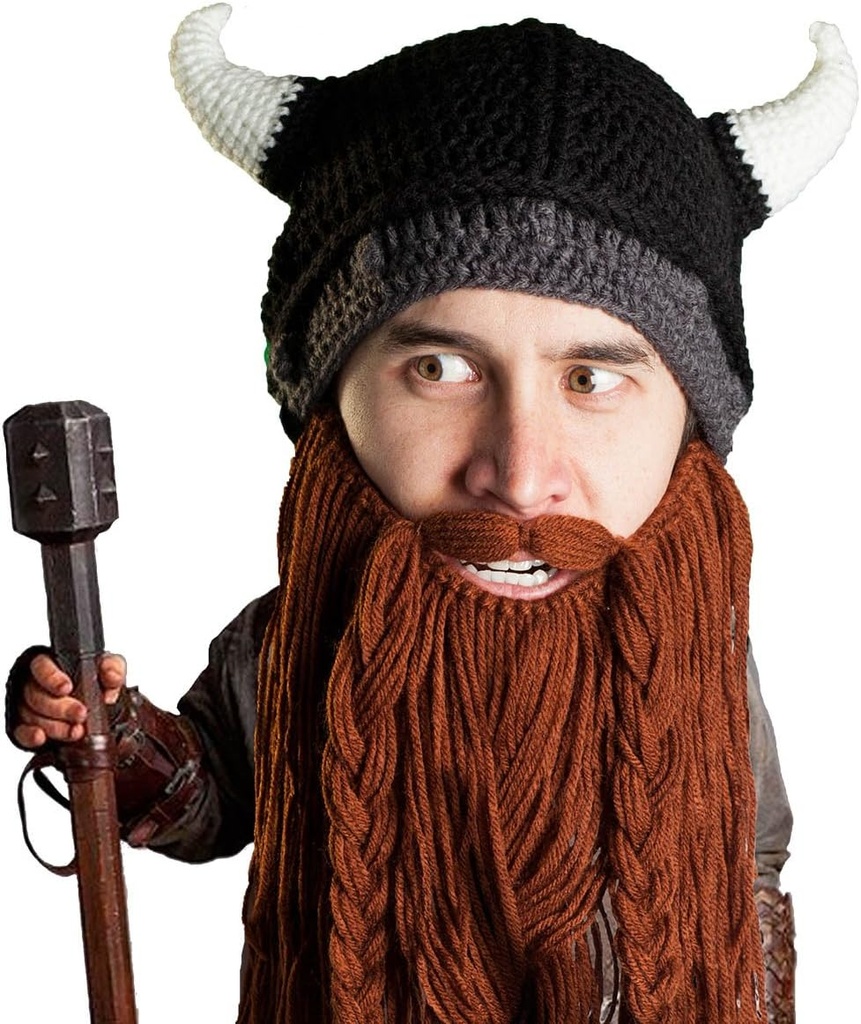 Habepea Viking Pillager - originaalne käsitsi valmistatud Viking Horn kiiver ja eemaldatav Braided Brown / Black Bear