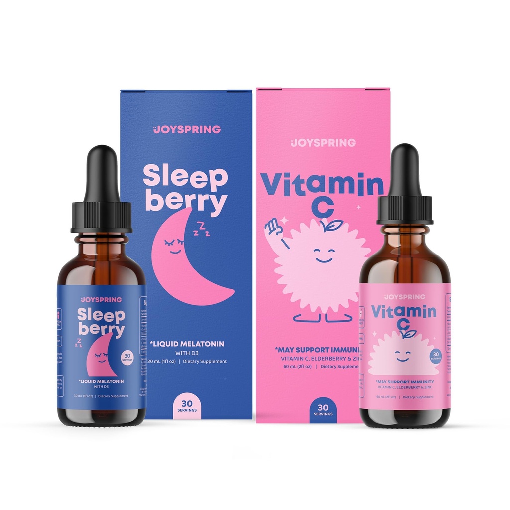 JoySpring C-vitamiini tilgad lastele - immuunsuse tugi tsingi ja Elderberry & SleepBerry melatoniiniga Elderberryga lastele