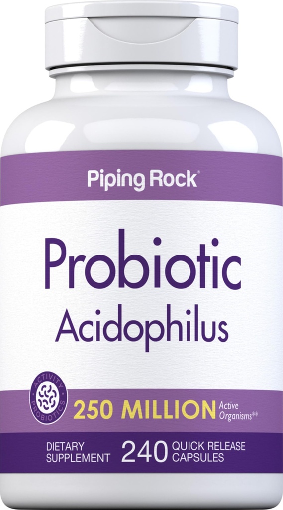 Piping Rock Probiootiline Acidophilus kapslid | 250 miljonit CFU | 240 pillid | Toidulisand | Mitte-GMO, Gluteenivaba