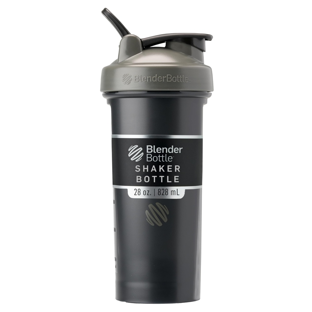 BlenderBottle Classic V2 Shaker Bottle Ideaalne valgu raputamiseks ja enne treeningut, 28-kordne, hall / must, must vari