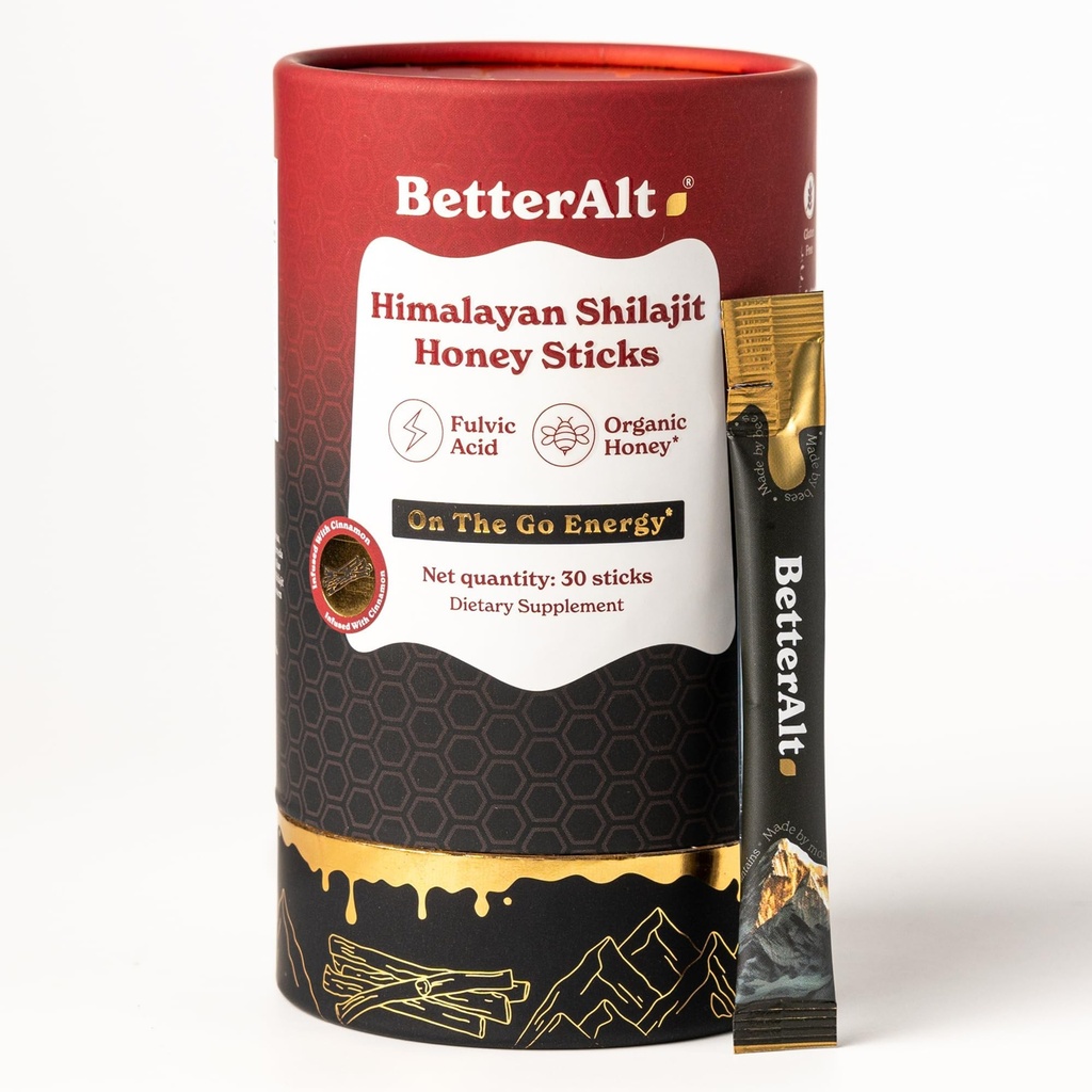 Better Alt Pure Himalayan Shilajit Cinnamon Honey Sticks with Organic Honey | Lihtne tarbida Shilajit| 30 Sticks for Energy Boost & Immune Support, 85+ Trace Minerals, 75%+ Fulvic Acid
