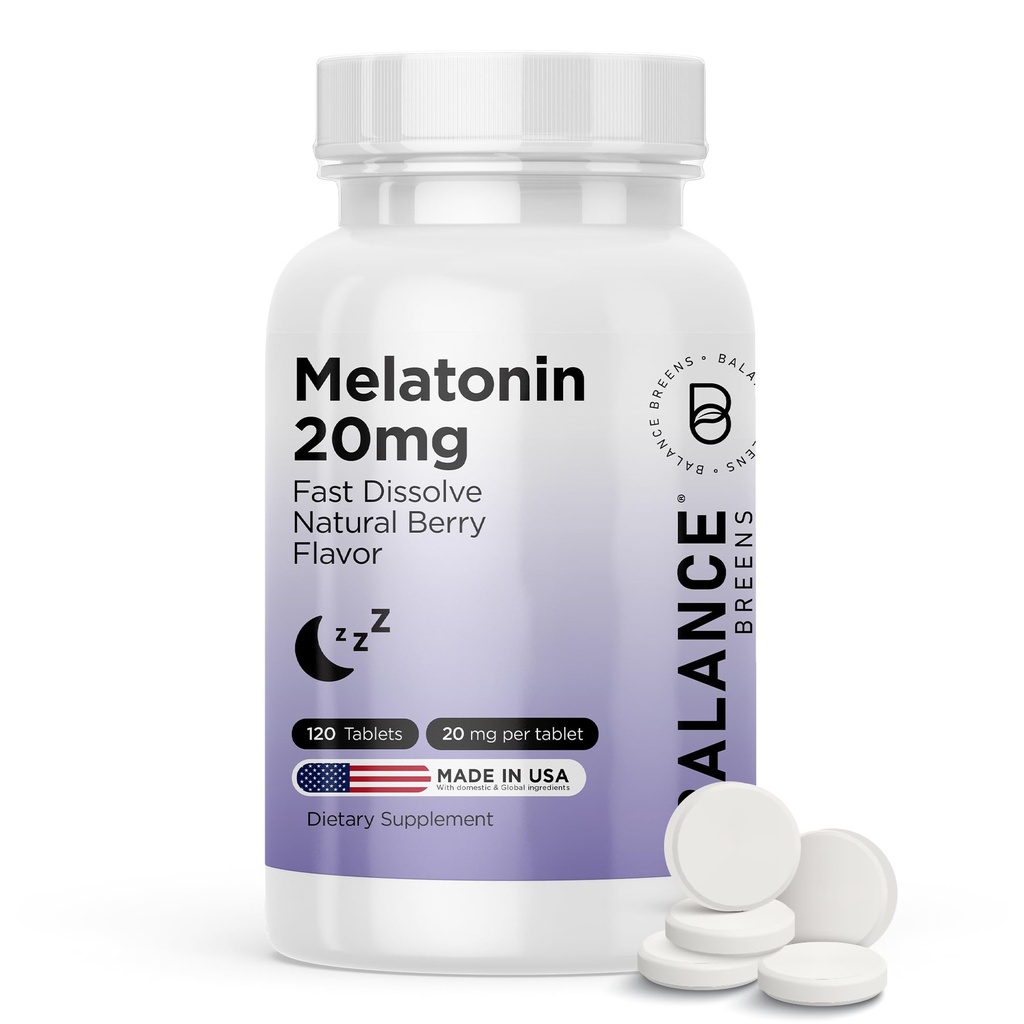 Tasakaalustab melatoniin 20 mg kiire lahustuv tabletid - kõrge potentsi, kiire tegutsemine, loomulik une tugi - uneabivahendid täiskasvanutele - mitte-groggy, ravimivaba valem - 120 unerohtu