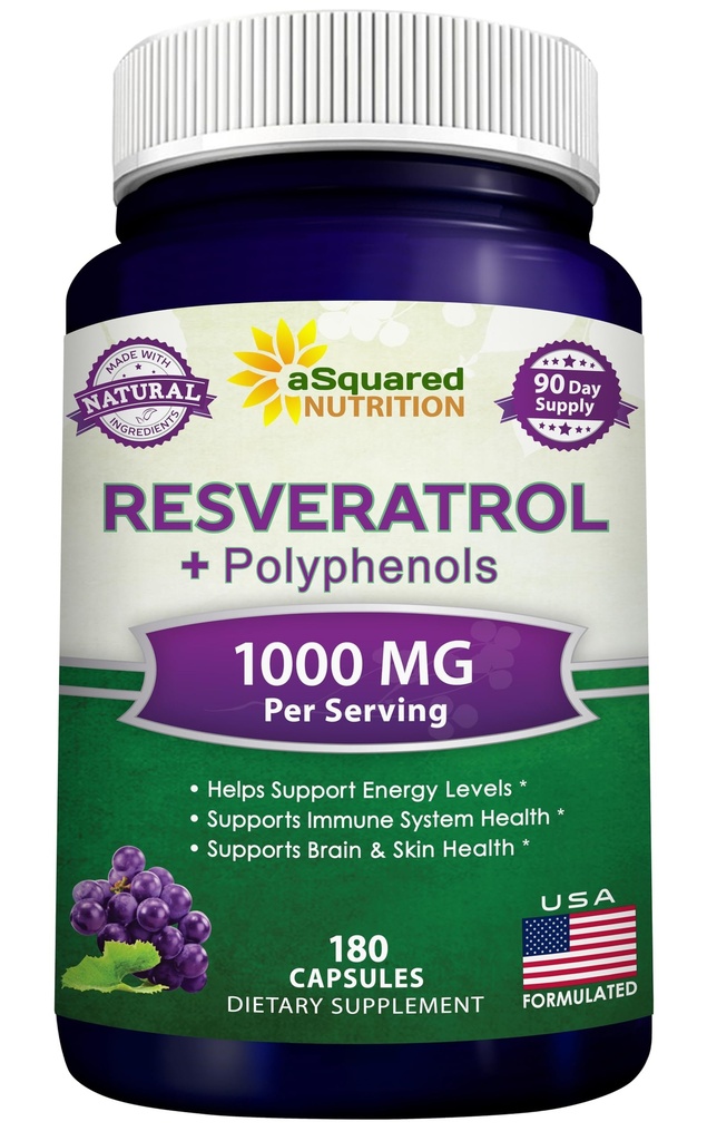 aSquared Nutrition Natural Resveratrol punase veini ekstrakti - 180 kapslit - Trans Resveratrol Antioksüdandid täiendada pillid puhta südame tervise - ekstra tugevus Trans-Resveratrooli