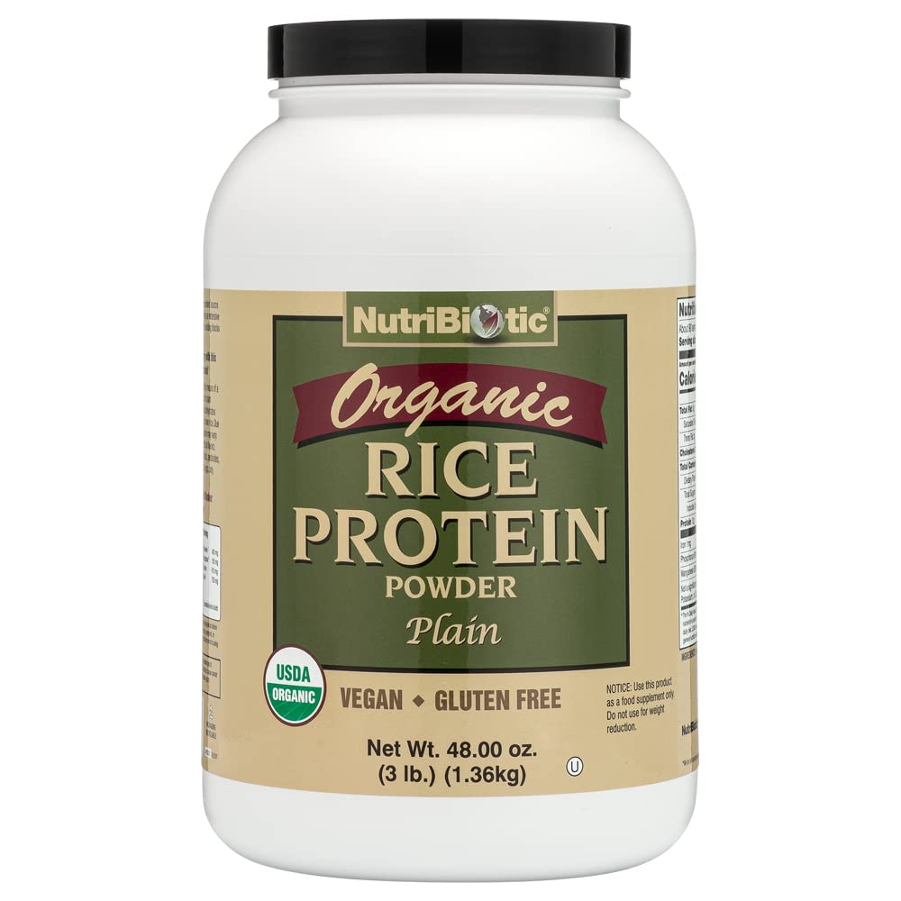 NutriBiotic Certified Organic Rice Protein Plain, 3 Nael | Low Carbohydrate Vegan Protein Pulber | Toores, Certified Kosher & Keto Friendly | Valmistatud ilma kemikaalide, GMOde ja gluteenita | Lihtne seedida