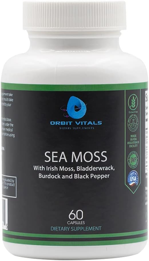 Sea Moss Iiri Moss Burdock Root Bladderwrack & Black Pepper - Toitained-Rich Superfood Immune, Seedetrakti, Ühine, Naha Tervis - Vegan, Non-GMO - 60 Iiri Moss Kapslid, Made in USA