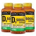 MASON LOODUSLIK vitamiin D3 125 mcg (5000 RÜ) - toetab üldist tervist, tugevdab luud ja lihased, alates kalamaksaõli, 50 Softgels (pakk 3)