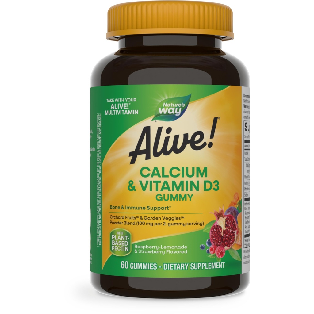 Looduse Tee Elus! Näritav kaltsiumkummid vitamiiniga D3, igapäevane lisand toetab tervislikke luid ja hambaid ning lihaste funktsiooni *, maasika ja vaarika-limonaadi maitsestatud, 60 Gummies