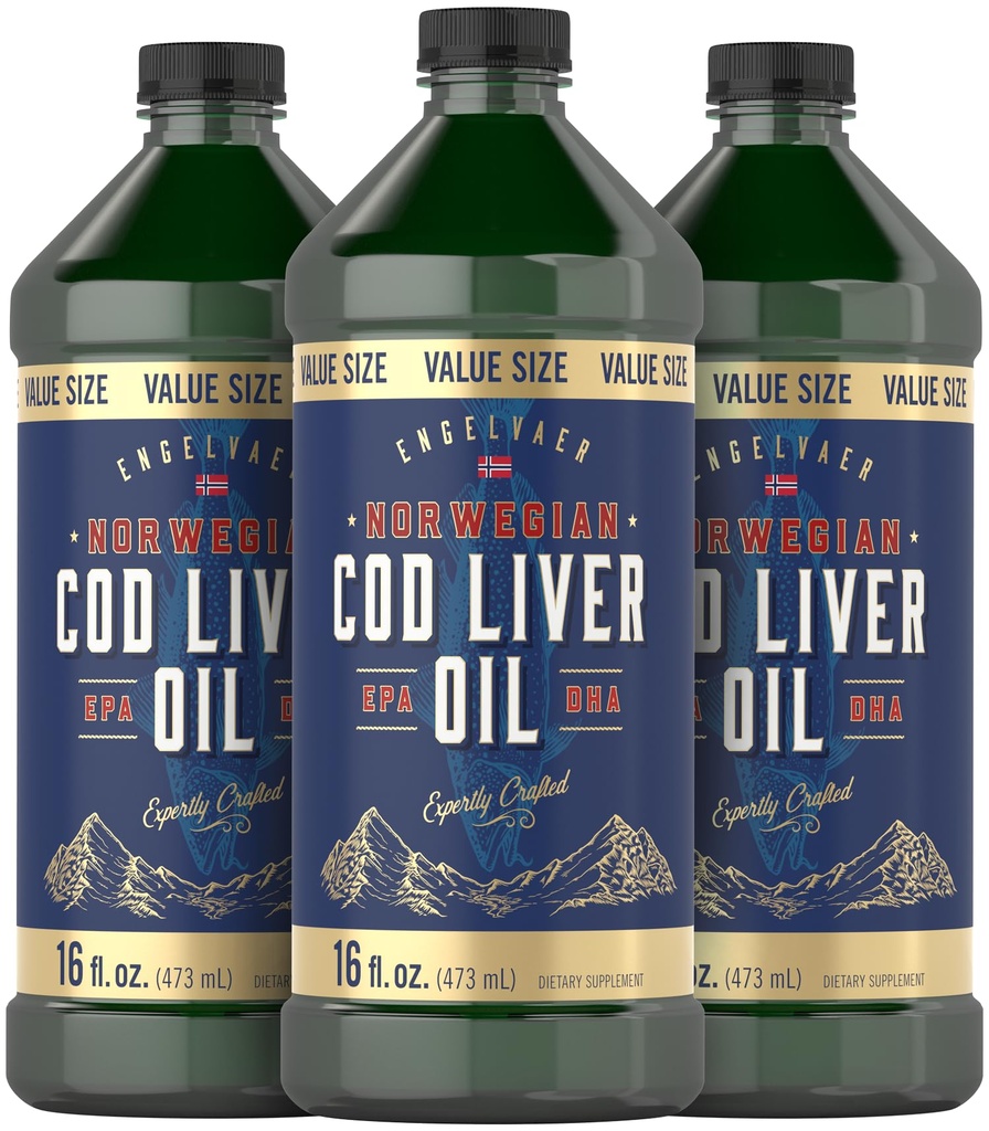 Carlyle Norra tursamaksaõli | 16oz | Pakend 3 pudelit | Vedel maitsestamata kalaõlilisand | Mitte-GMO, Gluteenivaba