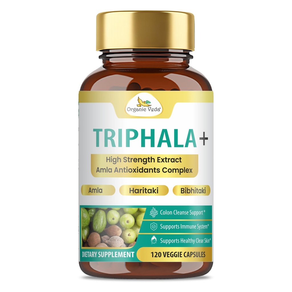 Orgaaniline Veda Triphala kapslid - Ultra kontsentreeritud Amla ekstrakt Orgaaniline Triphala toidulisand loodusliku C-vitamiiniga - Colon Cleanse, naha kiirgus, immuunsus ja seedimine - 120 vegan pillid