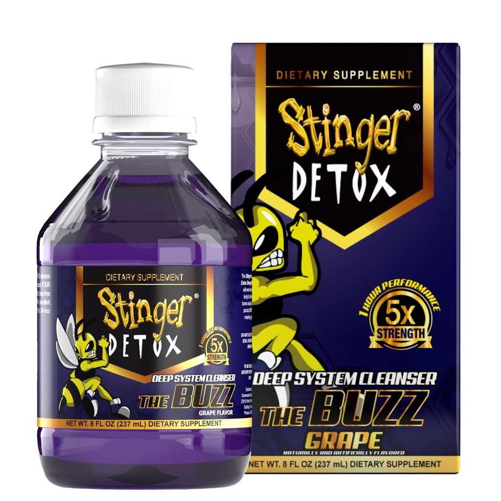 Stinger Detox Buzz 5X Extra Tugevusjook – Viinamarjamaitse – 8 FL OZ - 2 Pack